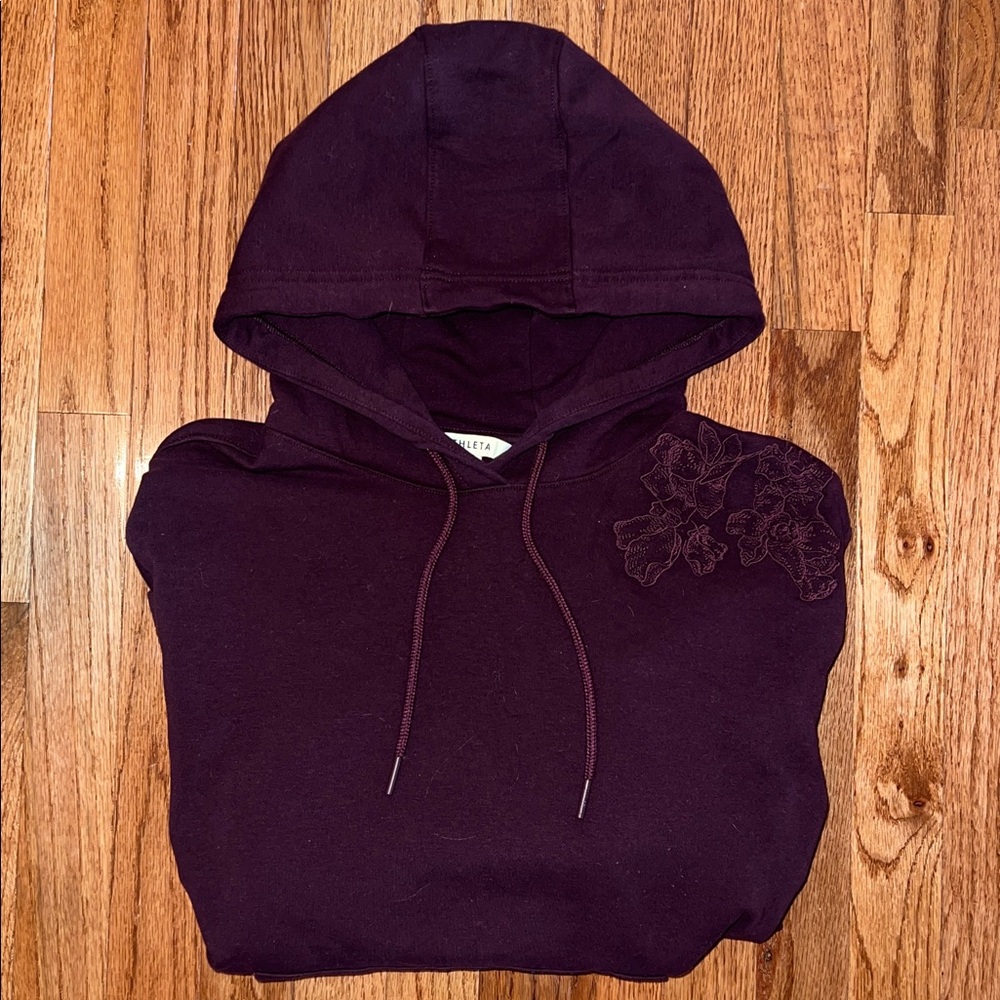 Athleta Retroplush Alya Floral Maroon Hoodie Sweatshirt Women’s Size Small